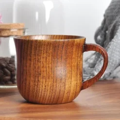 OBOSOE 4-pak trækrus med håndtag – 150 ml naturlige tjørntræ drikkekopper Clearance