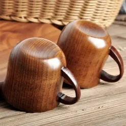 OBOSOE 4-pak trækrus med håndtag – 150 ml naturlige tjørntræ drikkekopper Clearance