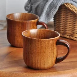 OBOSOE 4-pak trækrus med håndtag – 150 ml naturlige tjørntræ drikkekopper Clearance