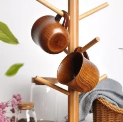 OBOSOE 4-pak trækrus med håndtag – 150 ml naturlige tjørntræ drikkekopper Clearance