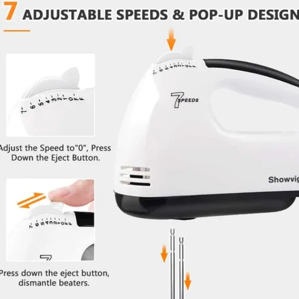 OBOSOE 7-trins håndmixer – elektrisk piskeris med dejkroge og piskeris i rustfrit stål, tåler opvaskemaskine Sale