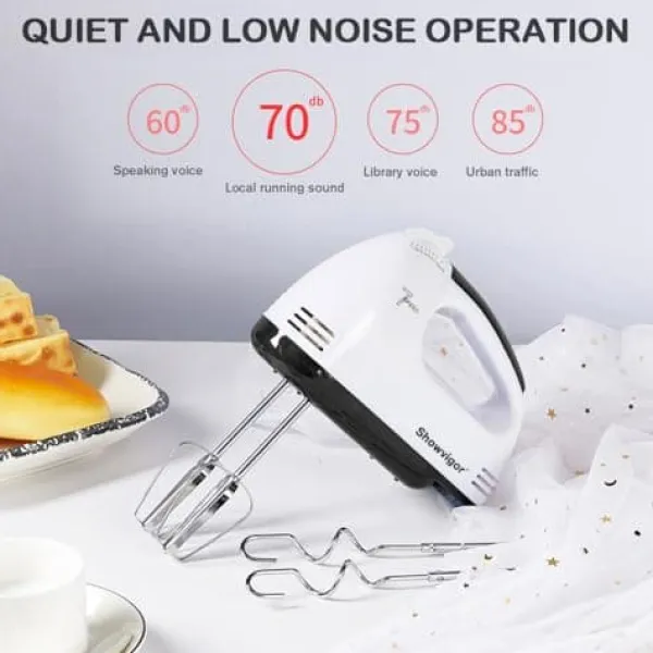 OBOSOE 7-trins håndmixer – elektrisk piskeris med dejkroge og piskeris i rustfrit stål, tåler opvaskemaskine Sale
