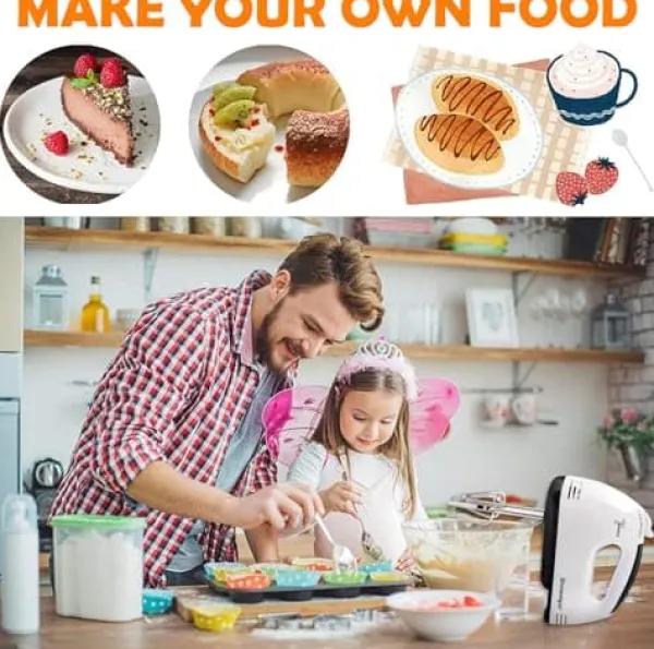 OBOSOE 7-trins håndmixer – elektrisk piskeris med dejkroge og piskeris i rustfrit stål, tåler opvaskemaskine Sale