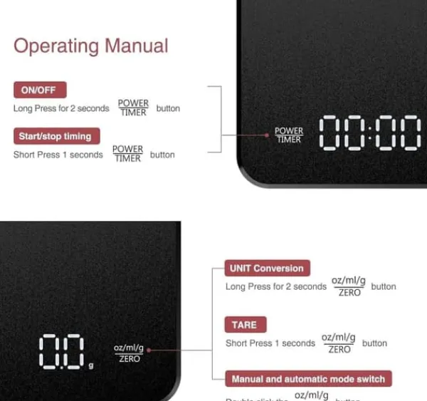 Køkkenvægte>OBOSOE USB-genopladelig digital kaffevægt med høj præcision og timer – til espresso, pour-over og hjemmebagning