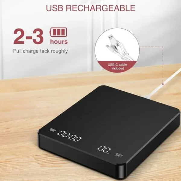 Køkkenvægte>OBOSOE USB-genopladelig digital kaffevægt med høj præcision og timer – til espresso, pour-over og hjemmebagning