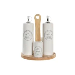 Olie- & Eddikebeholdere>Olie og eddikesæt DKD Home Decor Hvid Træ Stentøj 18 x 15 x 22 cm