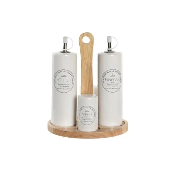 Olie- & Eddikebeholdere>Olie og eddikesæt DKD Home Decor Hvid Træ Stentøj 18 x 15 x 22 cm