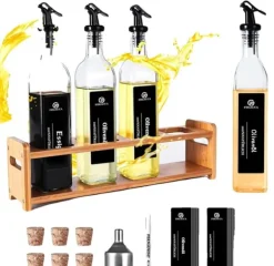 Olie- & Eddikebeholdere>Olivenolie Dispenser Sæt, 4 Flasker, Præcisions Hældetud,Olieflaske med holder