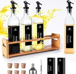 Olie- & Eddikebeholdere>Olivenolie Dispenser Sæt, 4 Flasker, Præcisions Hældetud,Olieflaske med holder