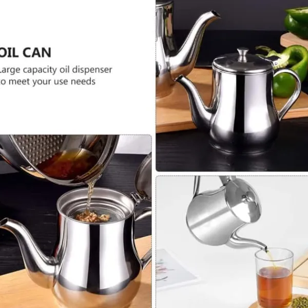 Olie- & Eddikebeholdere>Olivenoliedispenser i rustfrit stål med filterskærm og støvtæt låg