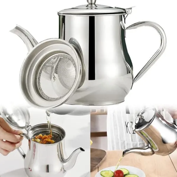 Olie- & Eddikebeholdere>Olivenoliedispenser i rustfrit stål med filterskærm og støvtæt låg