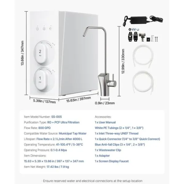 Vandfiltre>Omvendt Osmose System 800 GPD, 8-Trins Tankløs Vandfilter Under Vask, Høj Flow Rate