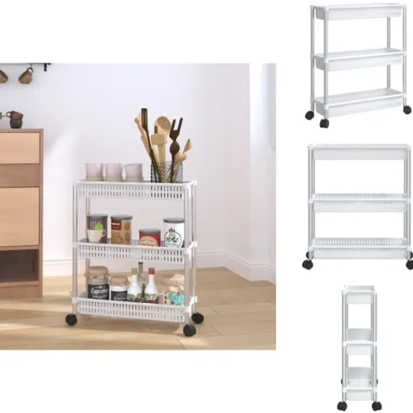 Opbevaringsbeholdere - Living opbevaringsvogn 3 niveauer aluminium sølvfarvet og hvid Clearance