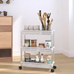 Opbevaringsbeholdere - Living opbevaringsvogn 3 niveauer aluminium sølvfarvet og hvid Clearance