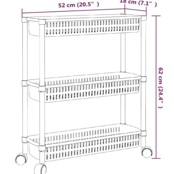 Opbevaringsbeholdere - Living opbevaringsvogn 3 niveauer aluminium sølvfarvet og hvid Clearance