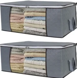 Opbevaringspose til lagner, tæpper, tøj Grå 60x43x35 cm 2-pack Discount