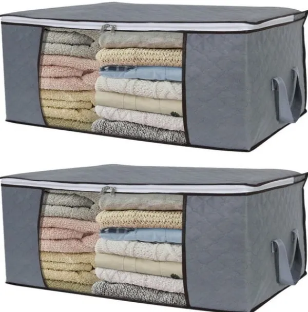 Opbevaringspose til lagner, tæpper, tøj Grå 60x43x35 cm 2-pack Discount