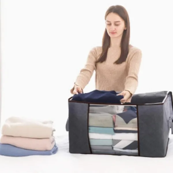 Opbevaringspose til lagner, tæpper, tøj Grå 60x43x35 cm 2-pack Discount