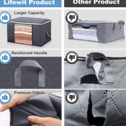 Opbevaringspose til lagner, tæpper, tøj Grå 60x43x35 cm 2-pack Discount