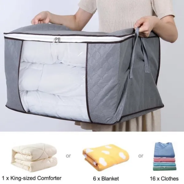 Opbevaringspose til lagner, tæpper, tøj Grå 60x43x35 cm 2-pack Discount