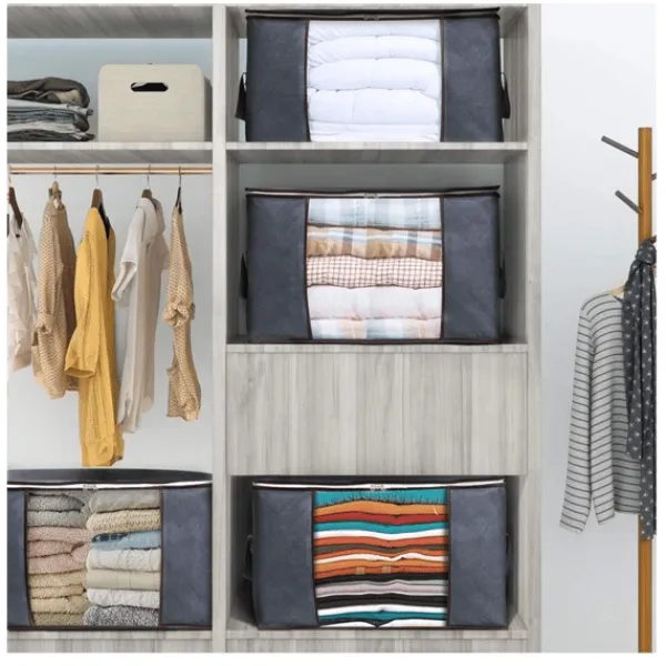 Opbevaringspose til lagner, tæpper, tøj Grå 60x43x35 cm 2-pack Discount