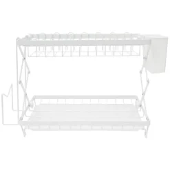Opvaskestativ - 2-etagers - Rustbestandig - Sammenklappelig - Skridsikre fødder - 40×28×31,5 cm - PP + kulstål - Hvid Hot