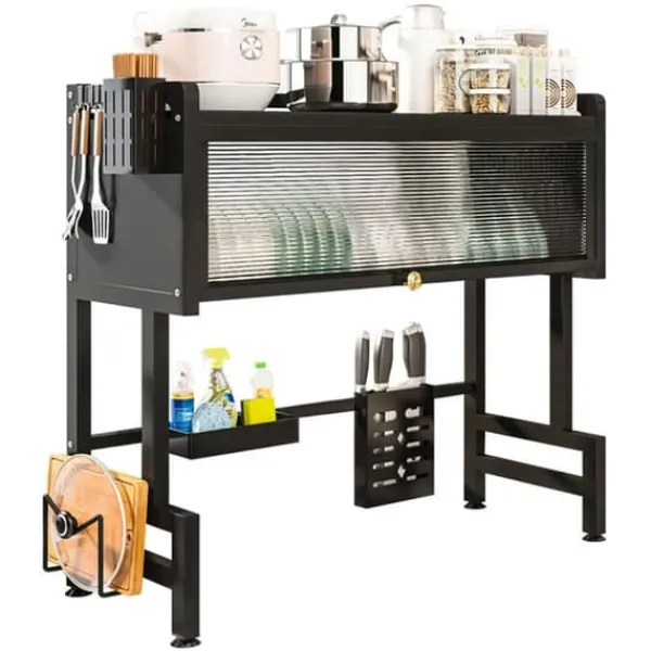 Opvaskestativ, Over-Sink Design, Flip-Up Dæksel,sort, 2-niveau Hot