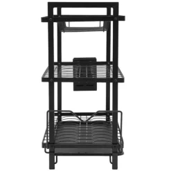 Opvaskestativ til køkken - 3-etagers opvaskestativ - Jern - Drypbakke - Bestikholder - Fritstående - Sort Sale