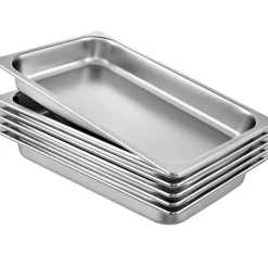 6-pak dampbordsgryder, 20,9 x 12,8 x 2,6 tommer. Stort 8,5L rustfrit stål madbeholder og ovnbakke til hotel. Nem madlavning og opbevaring!