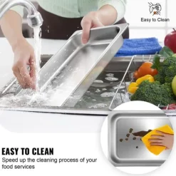 6-pak dampbordsgryder, 20,9 x 12,8 x 2,6 tommer. Stort 8,5L rustfrit stål madbeholder og ovnbakke til hotel. Nem madlavning og opbevaring!