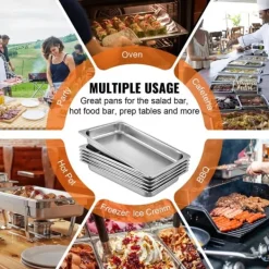 6-pak dampbordsgryder, 20,9 x 12,8 x 2,6 tommer. Stort 8,5L rustfrit stål madbeholder og ovnbakke til hotel. Nem madlavning og opbevaring!