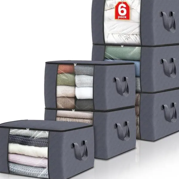 Opbevaringsposer Til Hjemmet>6-pak tøjopbevaringsposer, foldbare tykke filtposer, beholdere til organisering af soveværelser, skabe, tøj, quilts, skabsopbevaringsposer med håndta | CDON