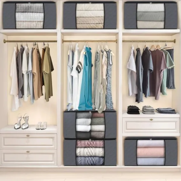 Opbevaringsposer Til Hjemmet>6-pak tøjopbevaringsposer, foldbare tykke filtposer, beholdere til organisering af soveværelser, skabe, tøj, quilts, skabsopbevaringsposer med håndta | CDON