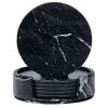 6-pakning Reversible Glass Pads Black Marble Pu med Holder Best