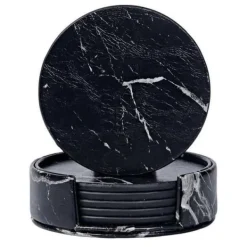 6-pakning Reversible Glass Pads Black Marble Pu med Holder Best