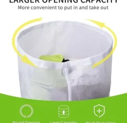 4-pakVasketøjsposer med finmasket net, Vasketøjspose med snoreprop, Hvid