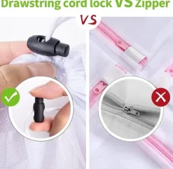 4-pakVasketøjsposer med finmasket net, Vasketøjspose med snoreprop, Hvid