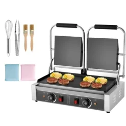 Brødristere, Raclettegrills Og Sandwichtoastere>Panini Grill, 3600W Elektrisk Sandwich Maker, Rustfrit Stål Dobbelt Presse, 48x23cm Emaljeplade