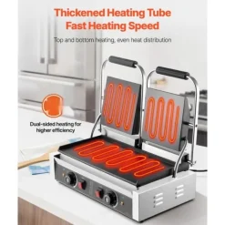 Brødristere, Raclettegrills Og Sandwichtoastere>Panini Grill, 3600W Elektrisk Sandwich Maker, Rustfrit Stål Dobbelt Presse, 48x23cm Emaljeplade