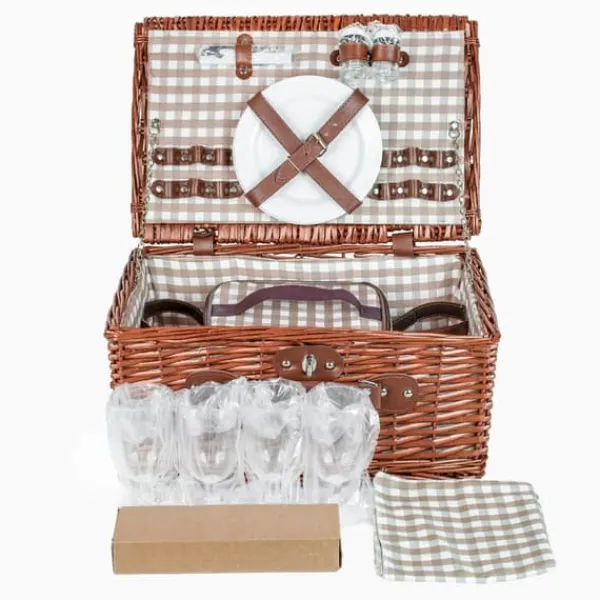 Viking Choice Picnickurv - 4 personer - 29 stykker - flettet kurv - 42x28x20cm Discount