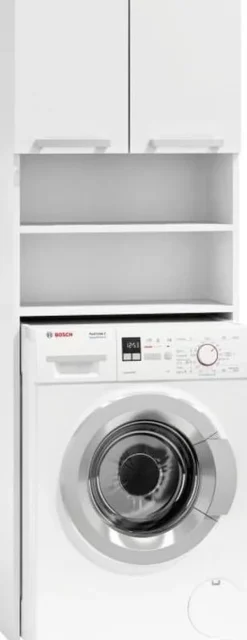 Viking Choice Vaskemaskiner>Pladsbesparende vaskemaskineskab med 4 hylder & 2 låsebare døre - Hvid