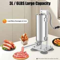 Jerky Pistol>Pølsestopper, manuel model, 6 fyldetragte (rustfrit stål & plast), lavt støjniveau til hjemmelavede pølser