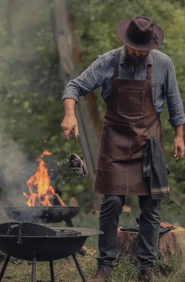 Forklæder>PREMIUM LÆDER FORKLÆDE GRILL / GRILL / BARISTA / KOK / FRISØR FORKLÆDE BRUN VINTAGE