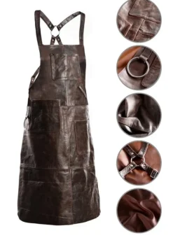 PREMIUM LÆDER FORKLÆDE GRILL / GRILL / BARISTA / KOK / FRISØR FORKLÆDE BRUN VINTAGE Clearance