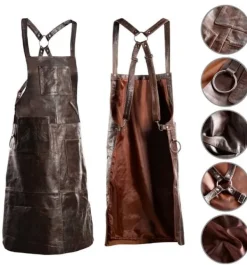 PREMIUM LÆDER FORKLÆDE GRILL / GRILL / BARISTA / KOK / FRISØR FORKLÆDE BRUN VINTAGE Clearance