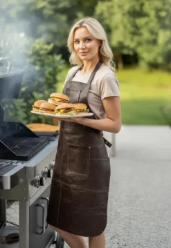 PREMIUM LÆDER FORKLÆDE GRILL / GRILL / BARISTA / KOK / FRISØR FORKLÆDE BRUN VINTAGE Clearance