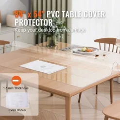 PVC bordbeskytter 54x54 tommer klar plastic, 1,5 mm tyk, holdbar beskyttelse til dit bord Discount