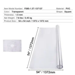 PVC bordbeskytter 54x54 tommer klar plastic, 1,5 mm tyk, holdbar beskyttelse til dit bord Discount