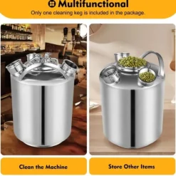Ølhaner>Rengøringsbeholder til ølledninger - 3-hoved linjerenser - 10 l - Rustfrit stål - Med låg - Sølv