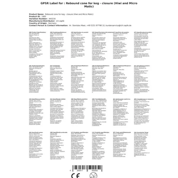 Retur kegle til fustage - lukning (Hiwi og Micro Matic) Online